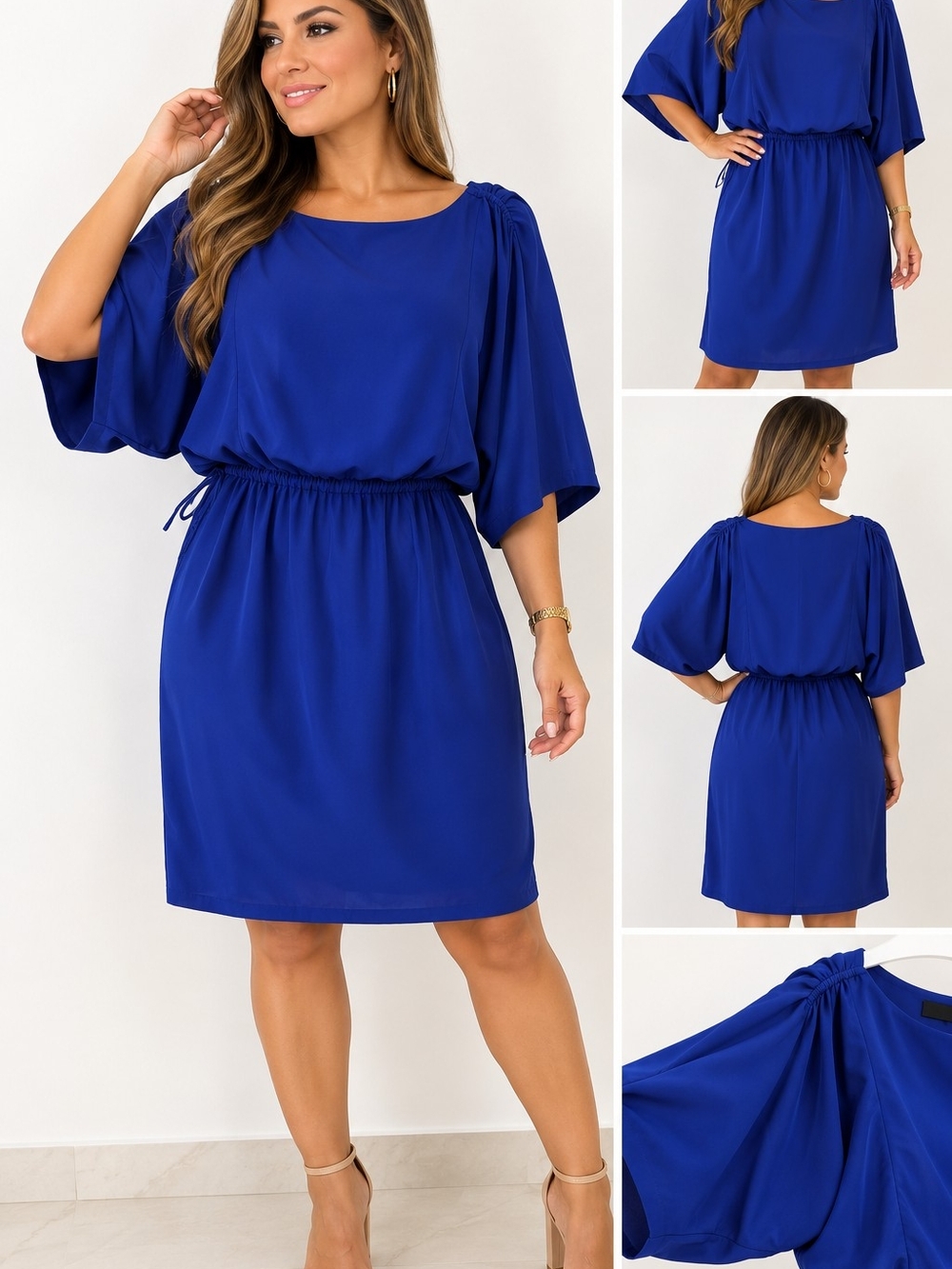 Scarlett Cobalt Blue Elastic-Waist Blouson Midi Dress